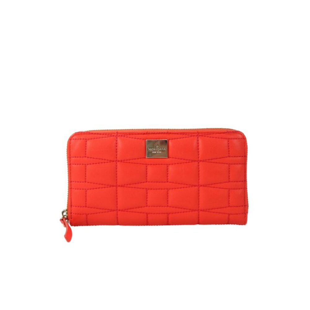Kate Spade New York Womens Quilted Leather Zip Long Wallet Red Orange